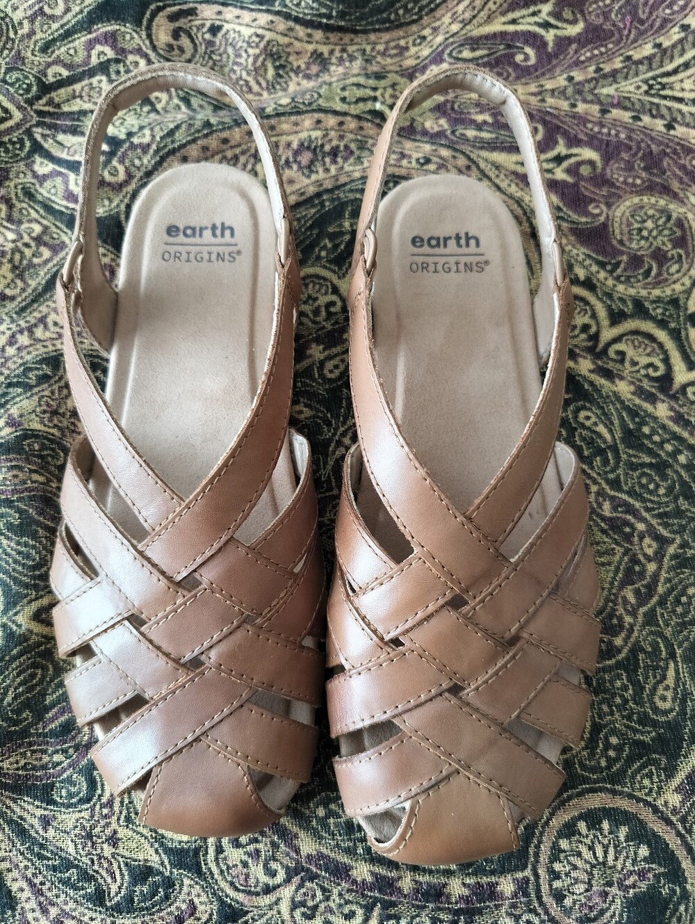Earth Origins Women's 8.5 Berri Woven Leather Sandals Brown NWOB Casual Classic